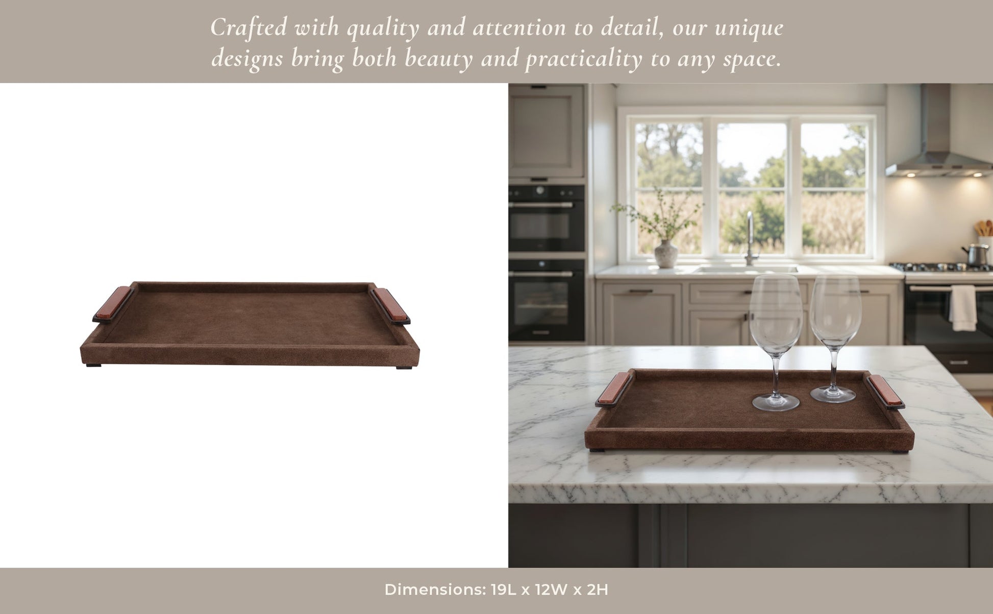 19" Delrio Suede & Gold Gemstone Hardware Tray Table Decors| Sagebrook Home