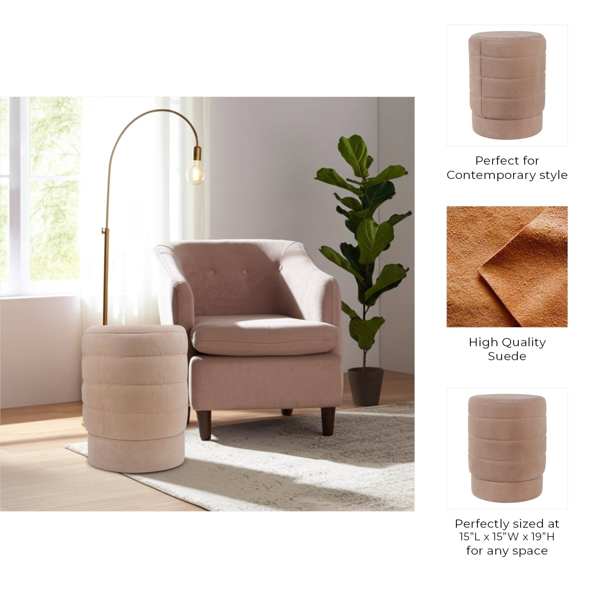 19" Felix Taupe Suede Ottoman Stool Ottomans| Sagebrook Home