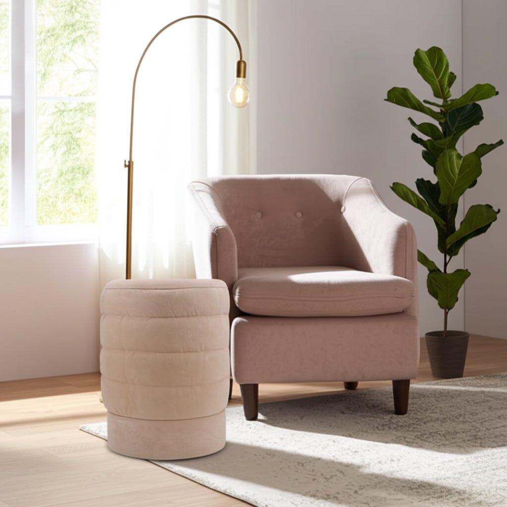 19" Felix Taupe Suede Ottoman Stool Ottomans| Sagebrook Home