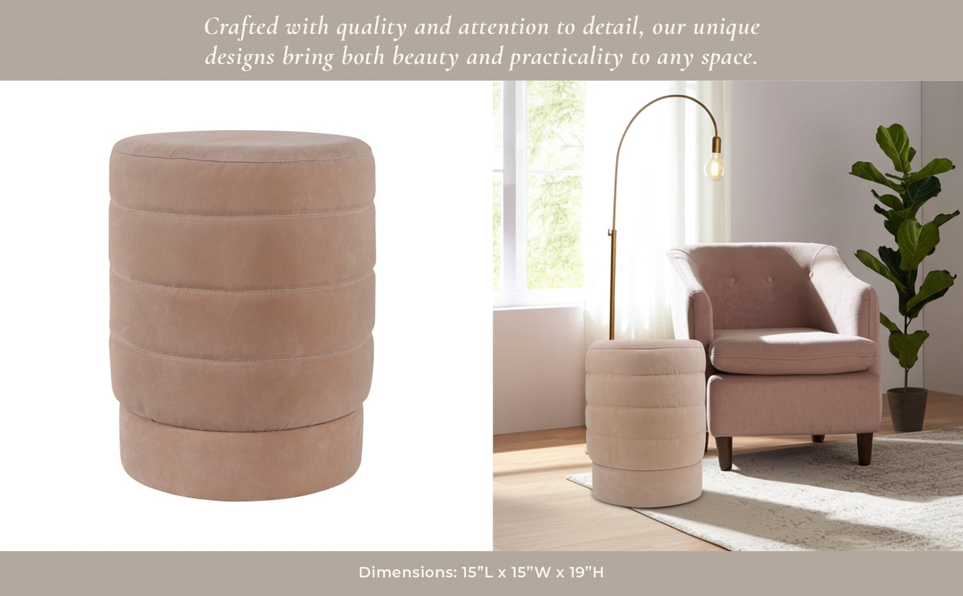 19" Felix Taupe Suede Ottoman Stool Ottomans| Sagebrook Home