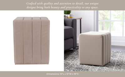 19" Halofax Tan Suede Ottoman Stool - Al Rugaib Furniture