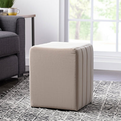 19" Halofax Tan Suede Ottoman Stool - Al Rugaib Furniture