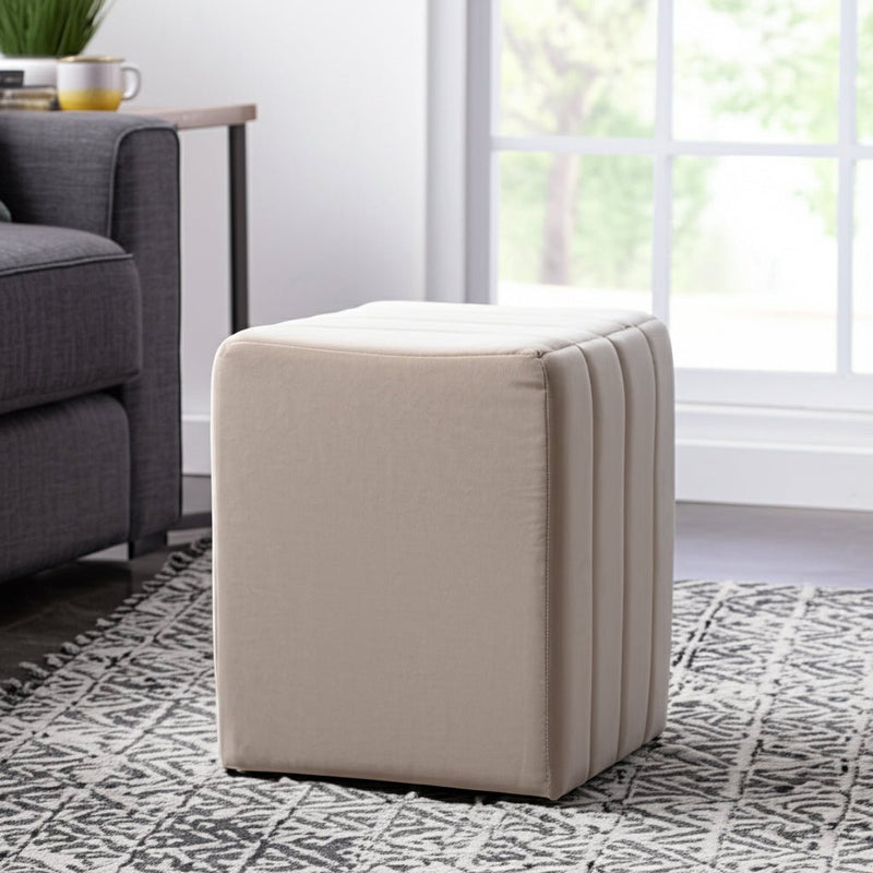 19" Halofax Tan Suede Ottoman Stool - Al Rugaib Furniture