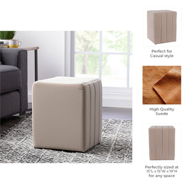 19" Halofax Tan Suede Ottoman Stool - Al Rugaib Furniture