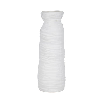 19" Horizontal Ribbed Matte Vase, Ivory - Al Rugaib Furniture
