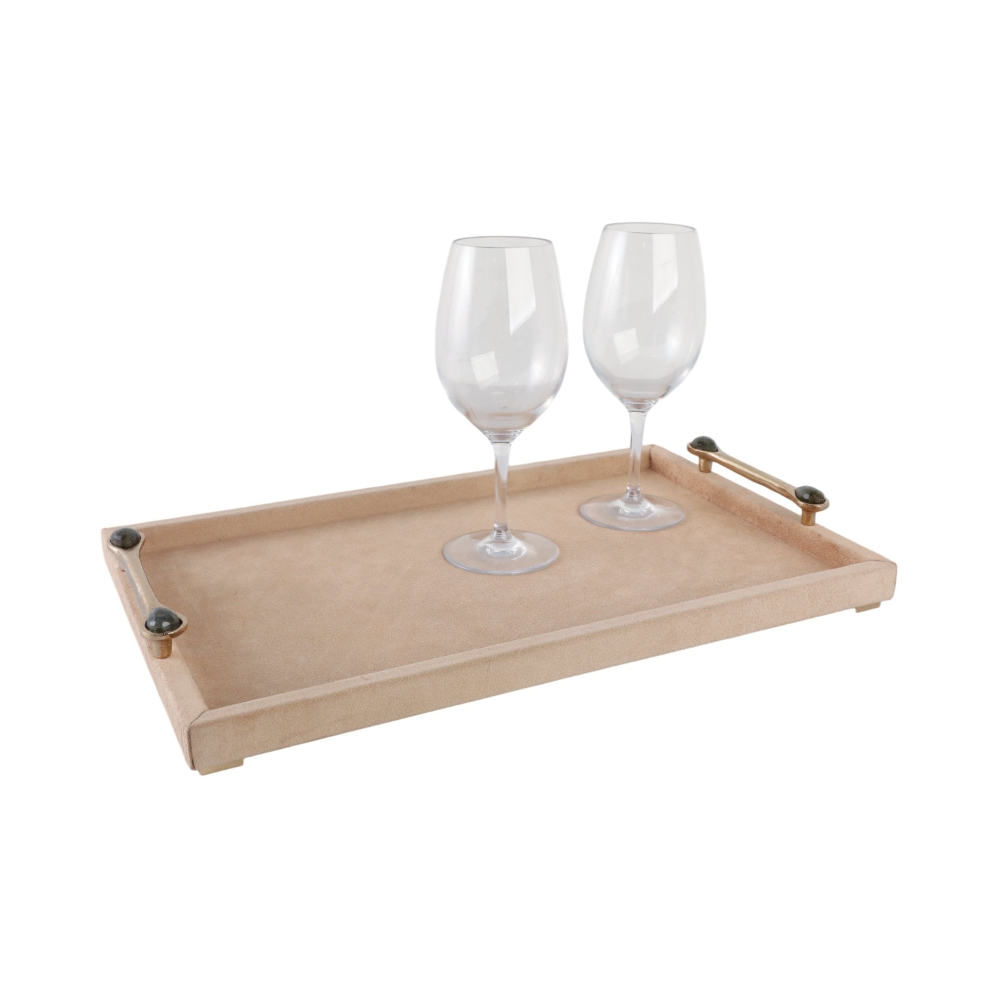 19" KELSIE SUEDE LABRADORITE GEMSTONE HARDWARE TRA Table Decors| Sagebrook Home