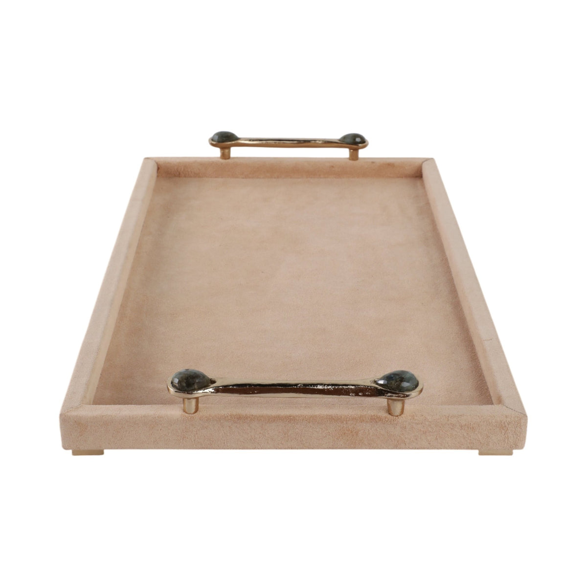 19" KELSIE SUEDE LABRADORITE GEMSTONE HARDWARE TRA Table Decors| Sagebrook Home