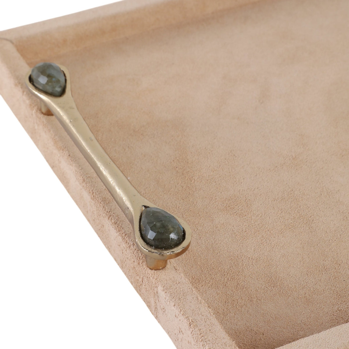 19" KELSIE SUEDE LABRADORITE GEMSTONE HARDWARE TRA Table Decors| Sagebrook Home