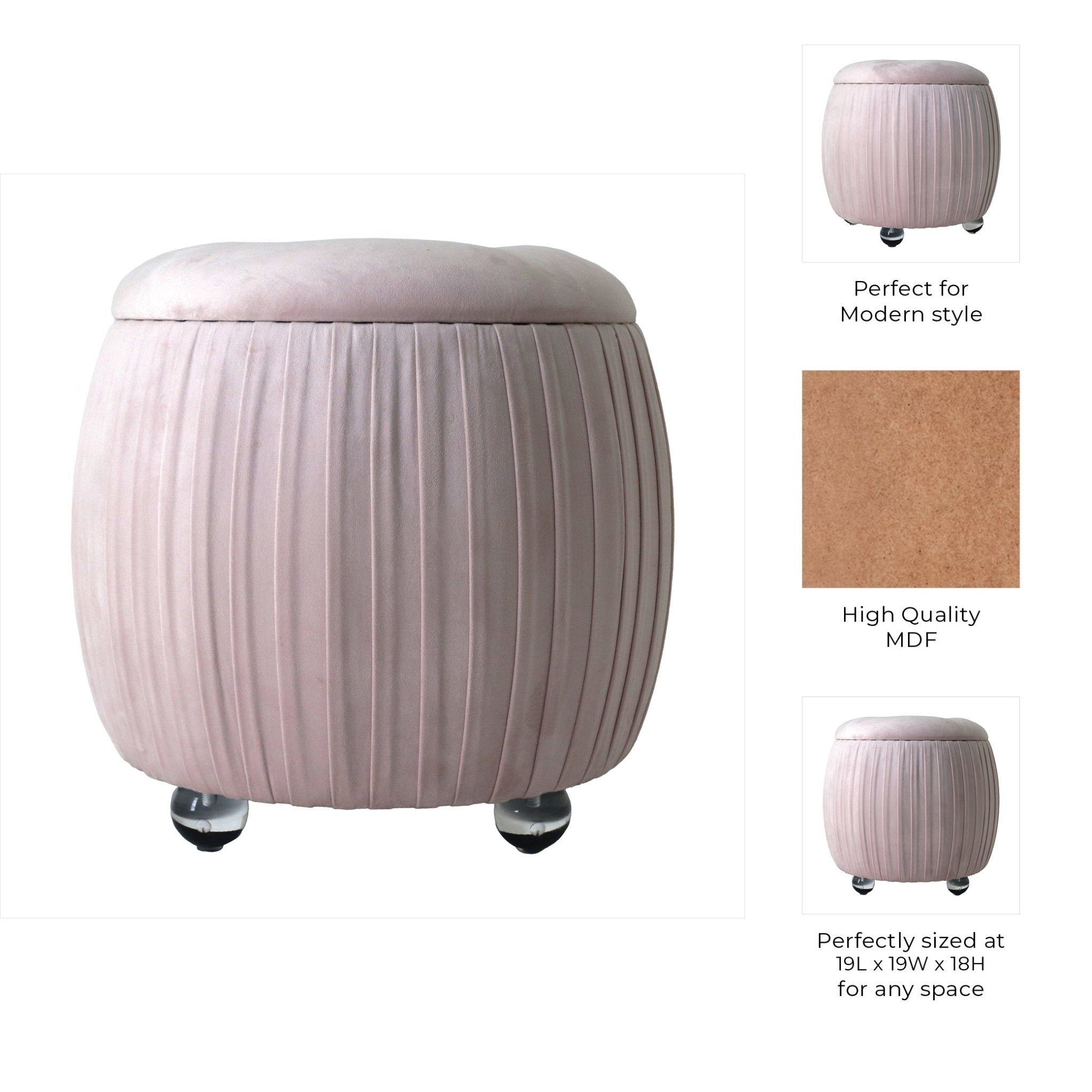 19" Newry Pink Velvet Storage Stool Stools| Sagebrook Home