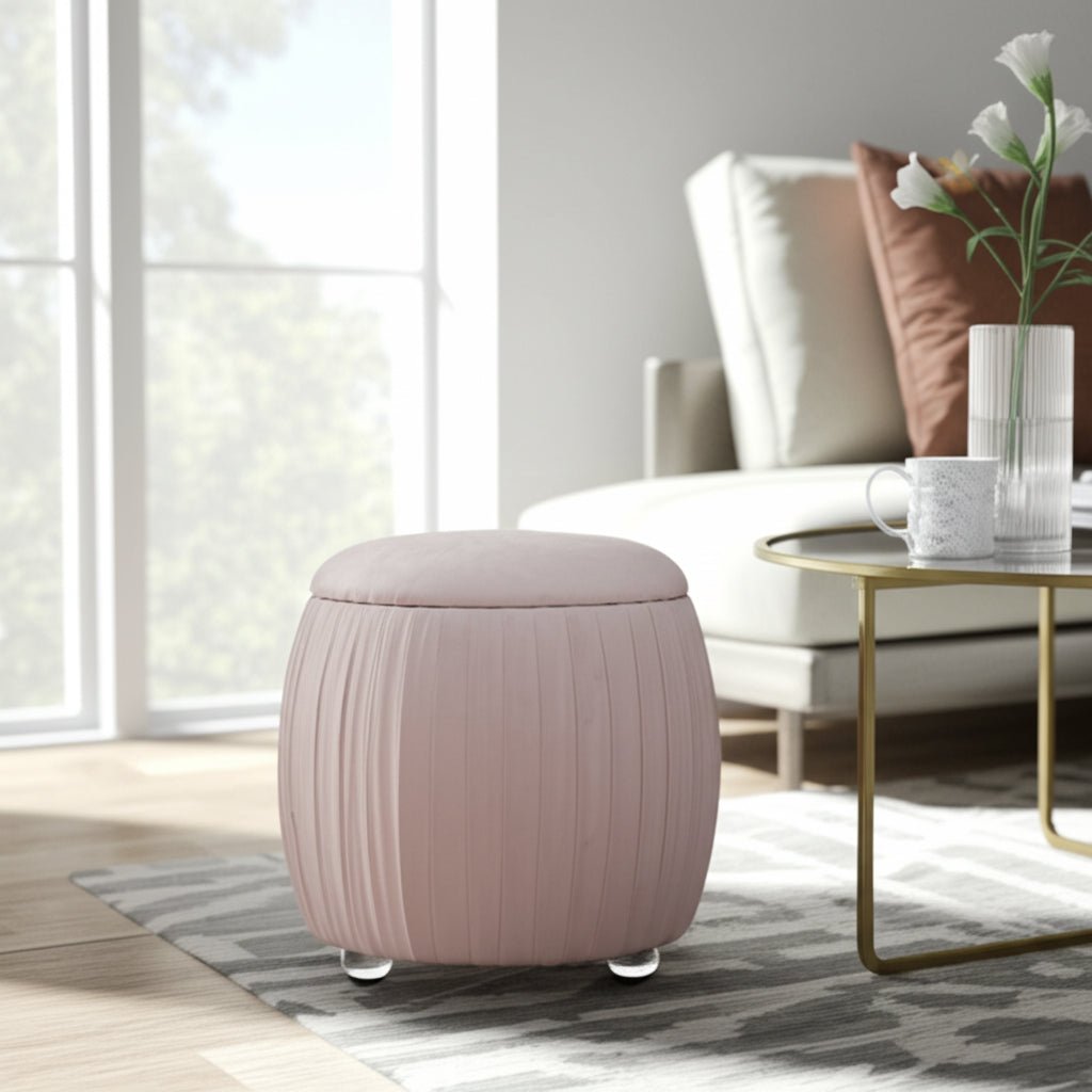 19" Newry Pink Velvet Storage Stool Stools| Sagebrook Home