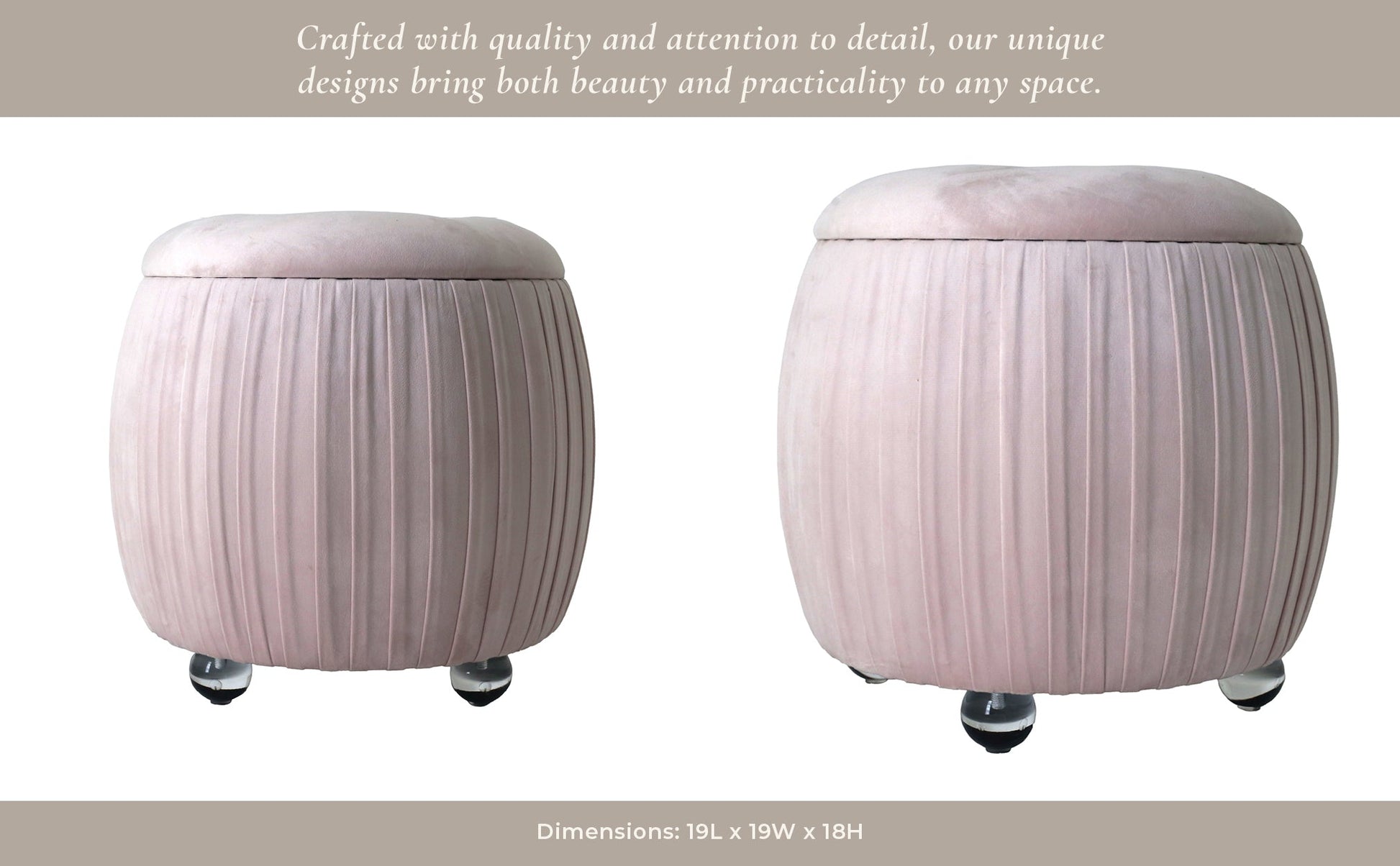 19" Newry Pink Velvet Storage Stool Stools| Sagebrook Home