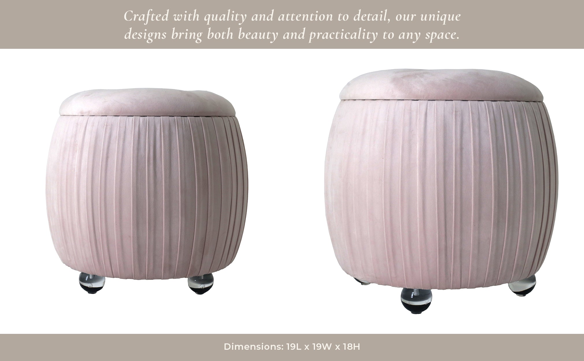 19" Newry Pink Velvet Storage Stool Stools| Sagebrook Home