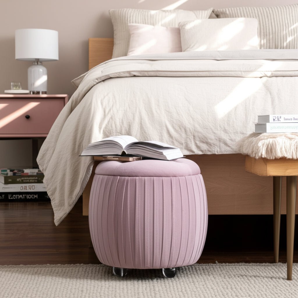 19" Newry Pink Velvet Storage Stool Stools| Sagebrook Home