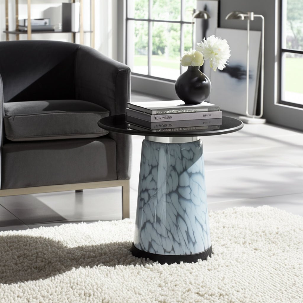 19" Posados Tall Art Table W/marble Top, Blue Accent & End Tables| Sagebrook Home