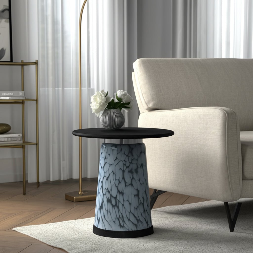 19" Posados Tall Art Table W/marble Top, Blue Accent & End Tables| Sagebrook Home