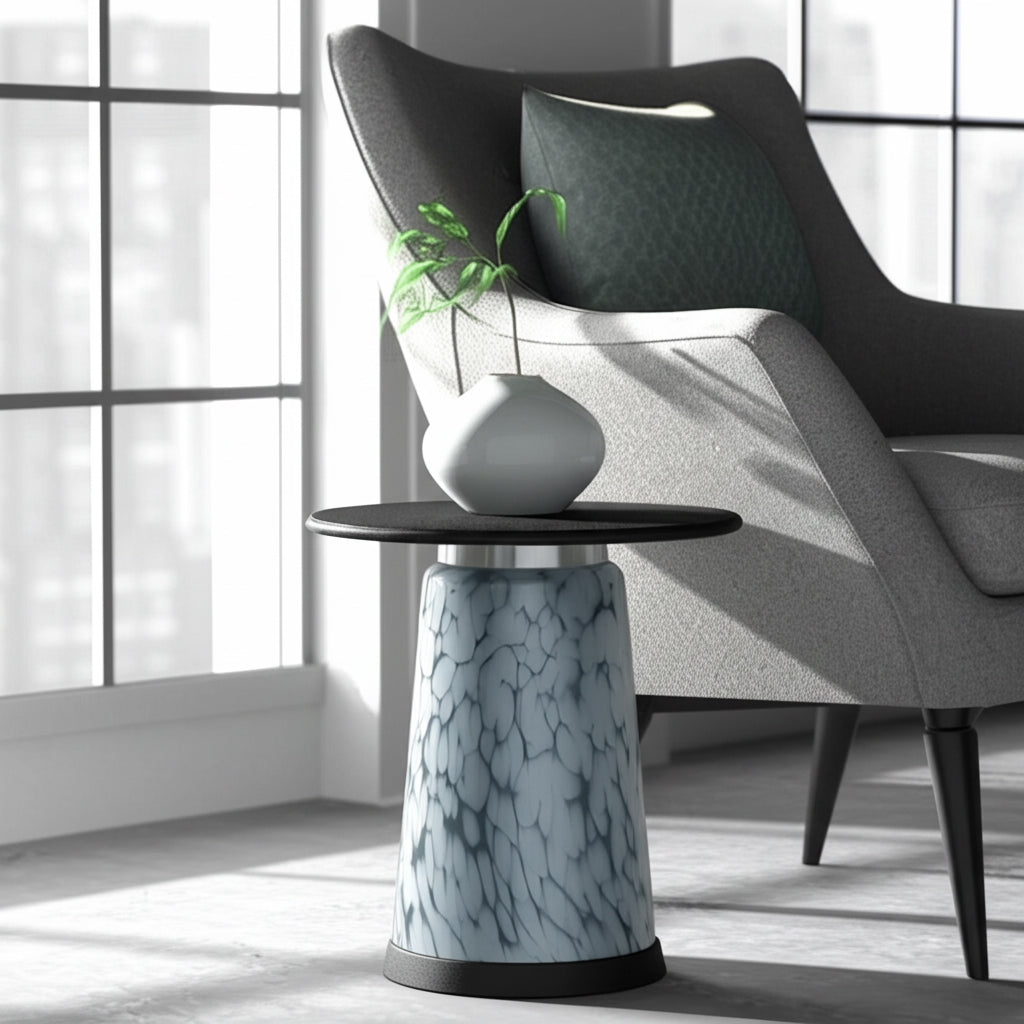 19" Posados Tall Art Table W/marble Top, Blue Accent & End Tables| Sagebrook Home