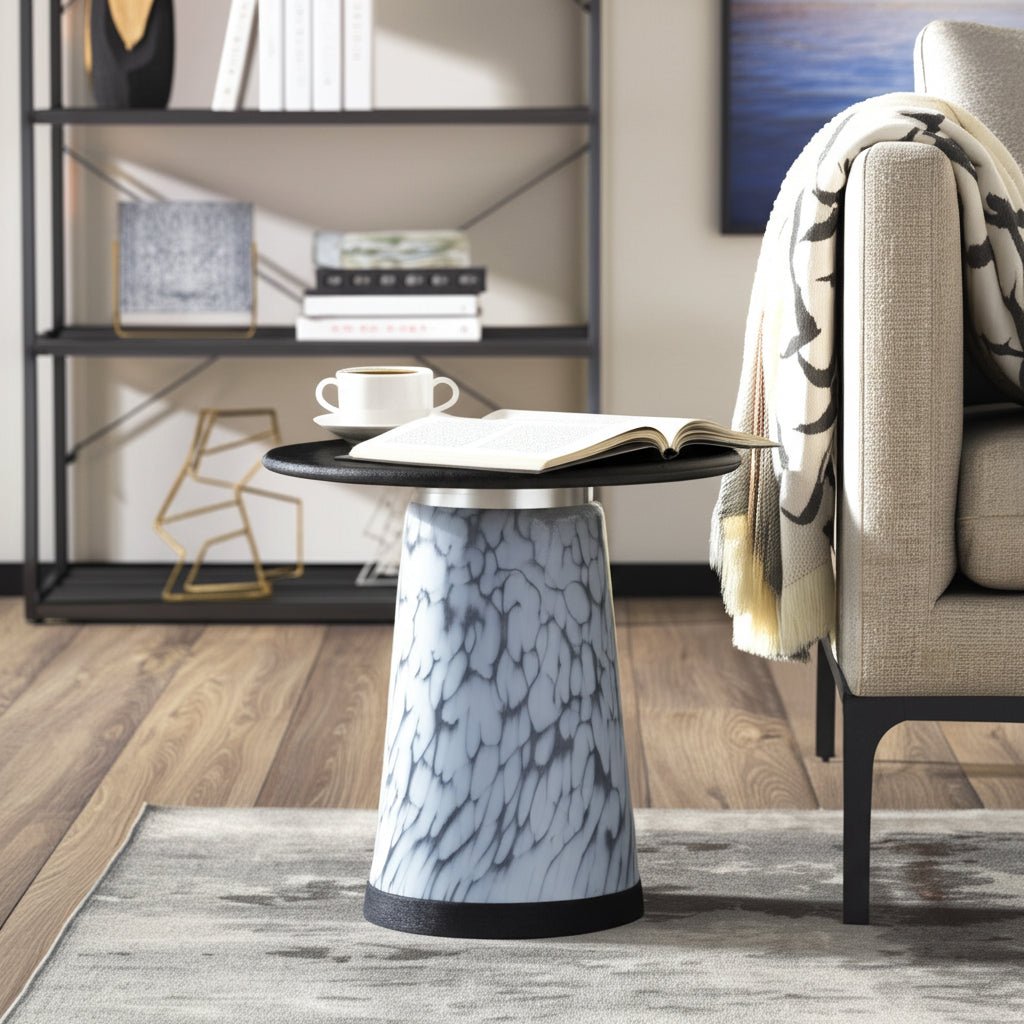 19" Posados Tall Art Table W/marble Top, Blue Accent & End Tables| Sagebrook Home