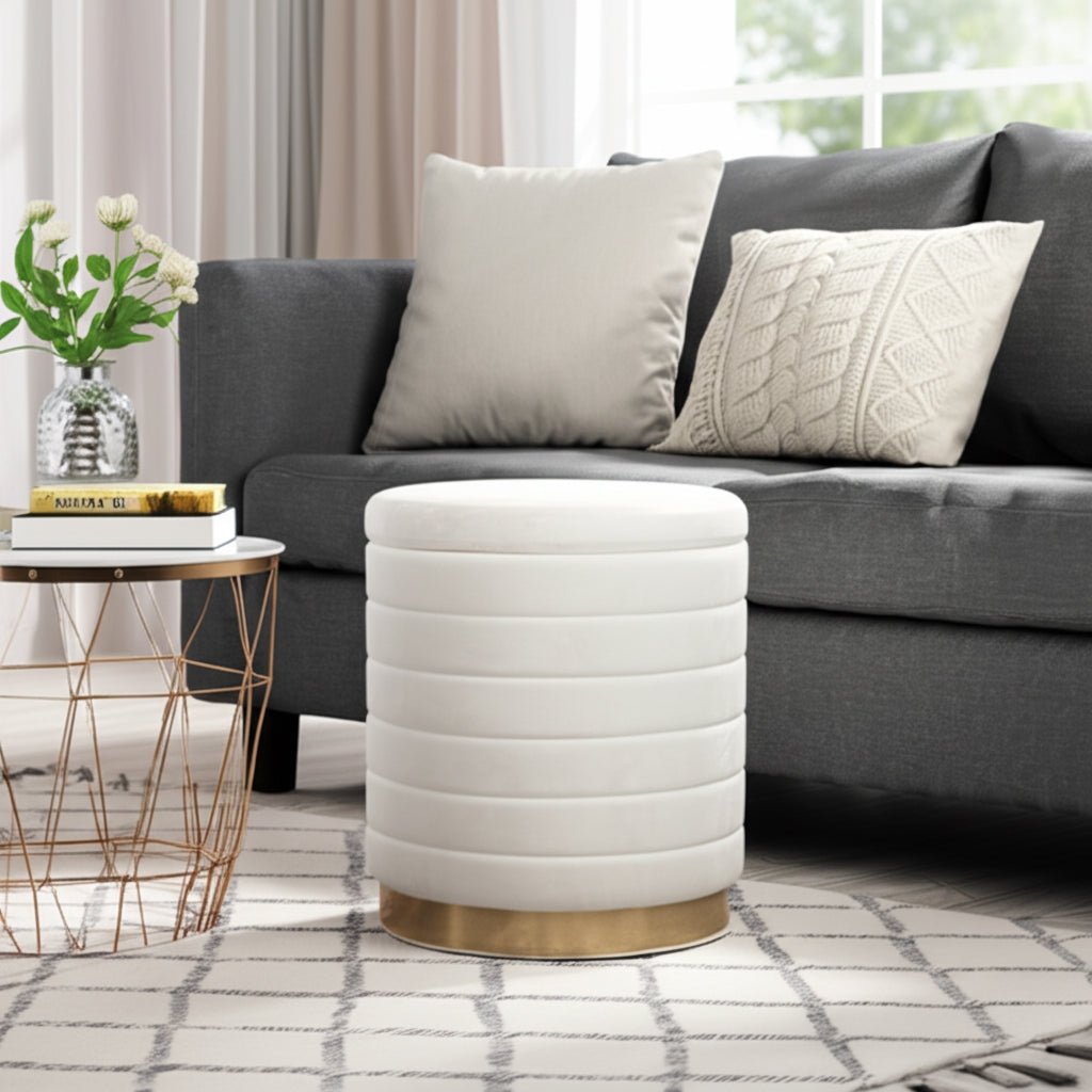 19" Stirling Cream Velvet Storage Stool Stools| Sagebrook Home