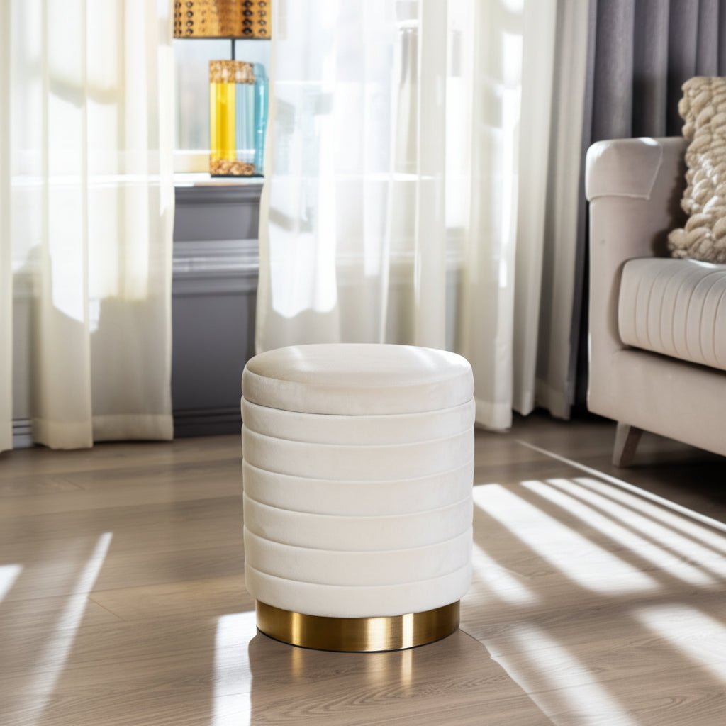 19" Stirling Cream Velvet Storage Stool Stools| Sagebrook Home
