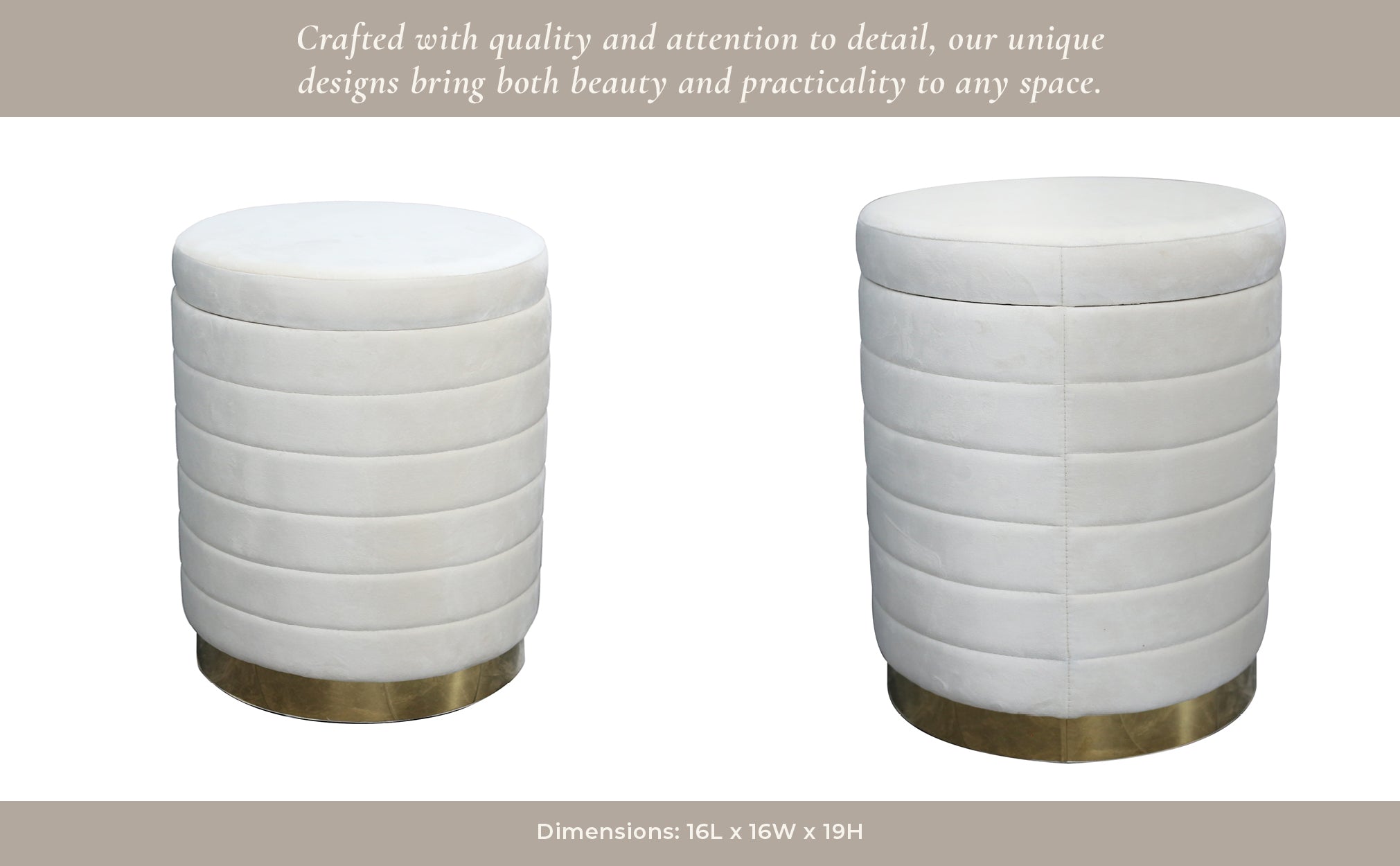 19" Stirling Cream Velvet Storage Stool Stools| Sagebrook Home