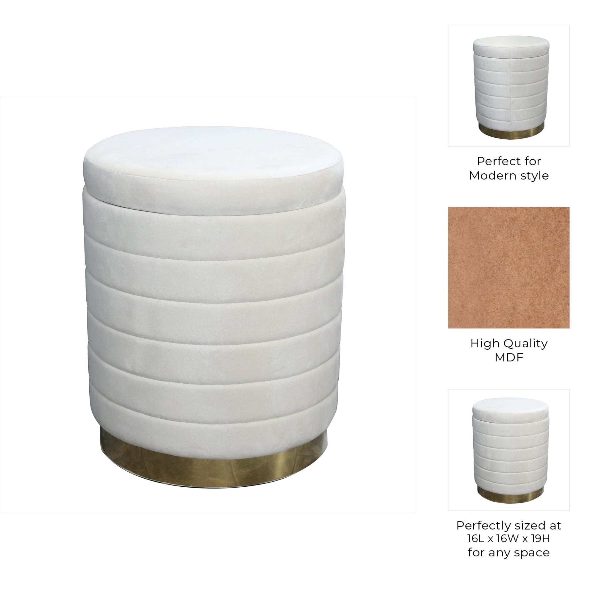 19" Stirling Cream Velvet Storage Stool Stools| Sagebrook Home