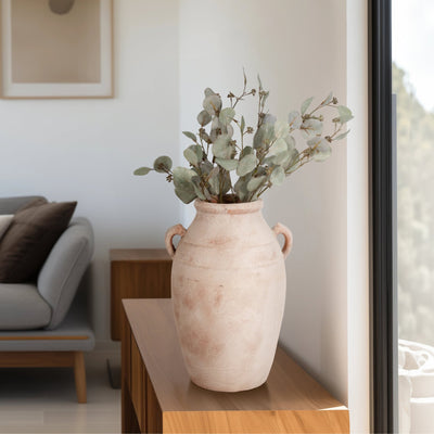 19" Weathered Terracotta Vase, White/natural - Al Rugaib Furniture