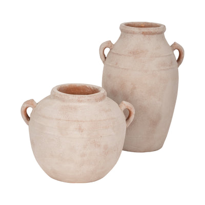 19" Weathered Terracotta Vase, White/natural - Al Rugaib Furniture