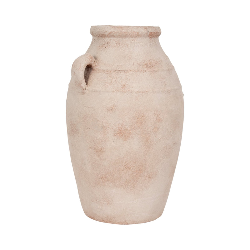 19" Weathered Terracotta Vase, White/natural - Al Rugaib Furniture