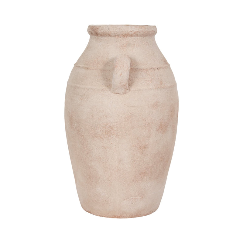 19" Weathered Terracotta Vase, White/natural - Al Rugaib Furniture