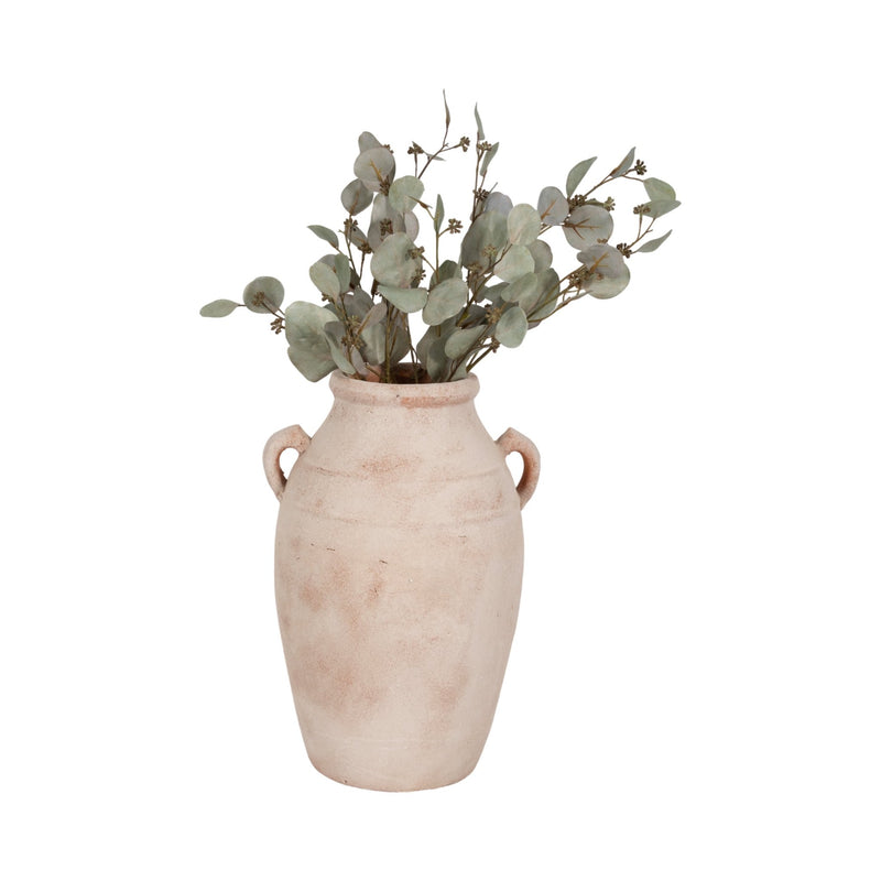 19" Weathered Terracotta Vase, White/natural - Al Rugaib Furniture