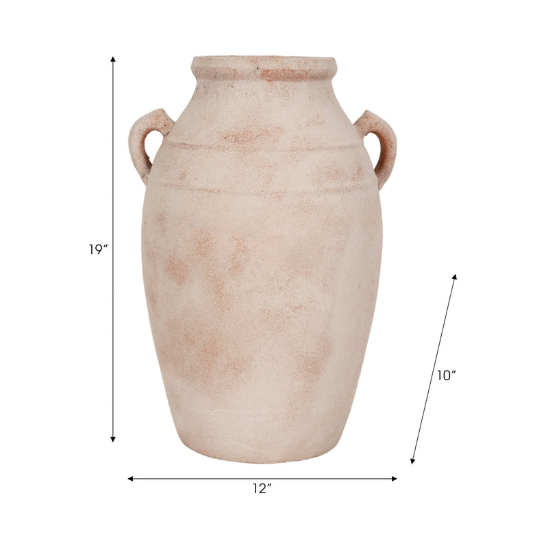 19" Weathered Terracotta Vase, White/natural - Al Rugaib Furniture