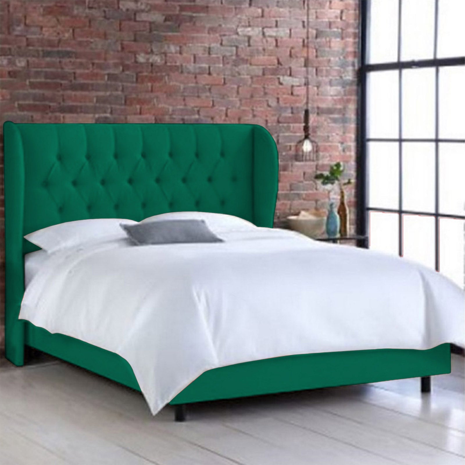 In House | Berlin Bed Frame Linen Dark Green 200x200