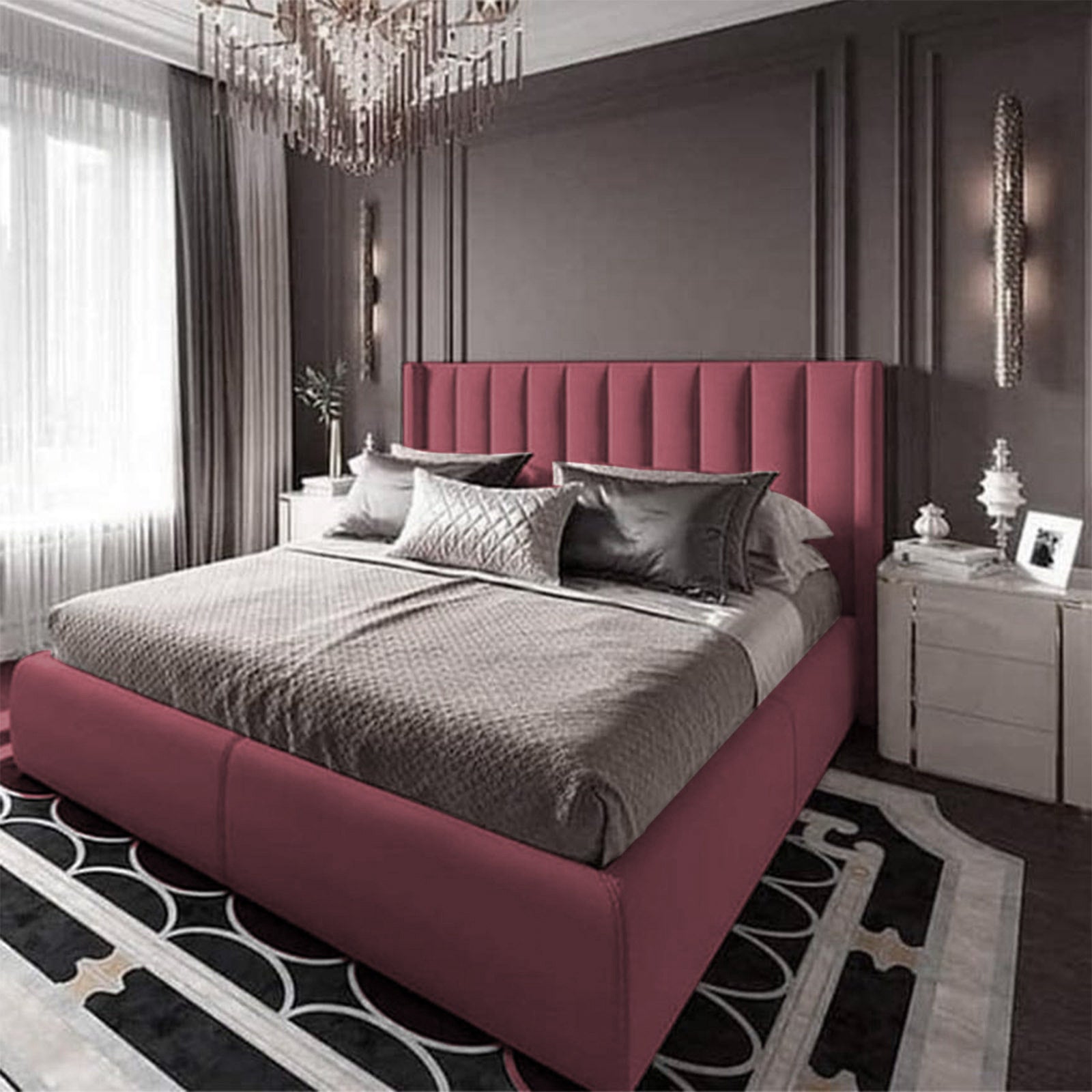 In House | Blven Bed Frame Velvet Dark Pink 200x100