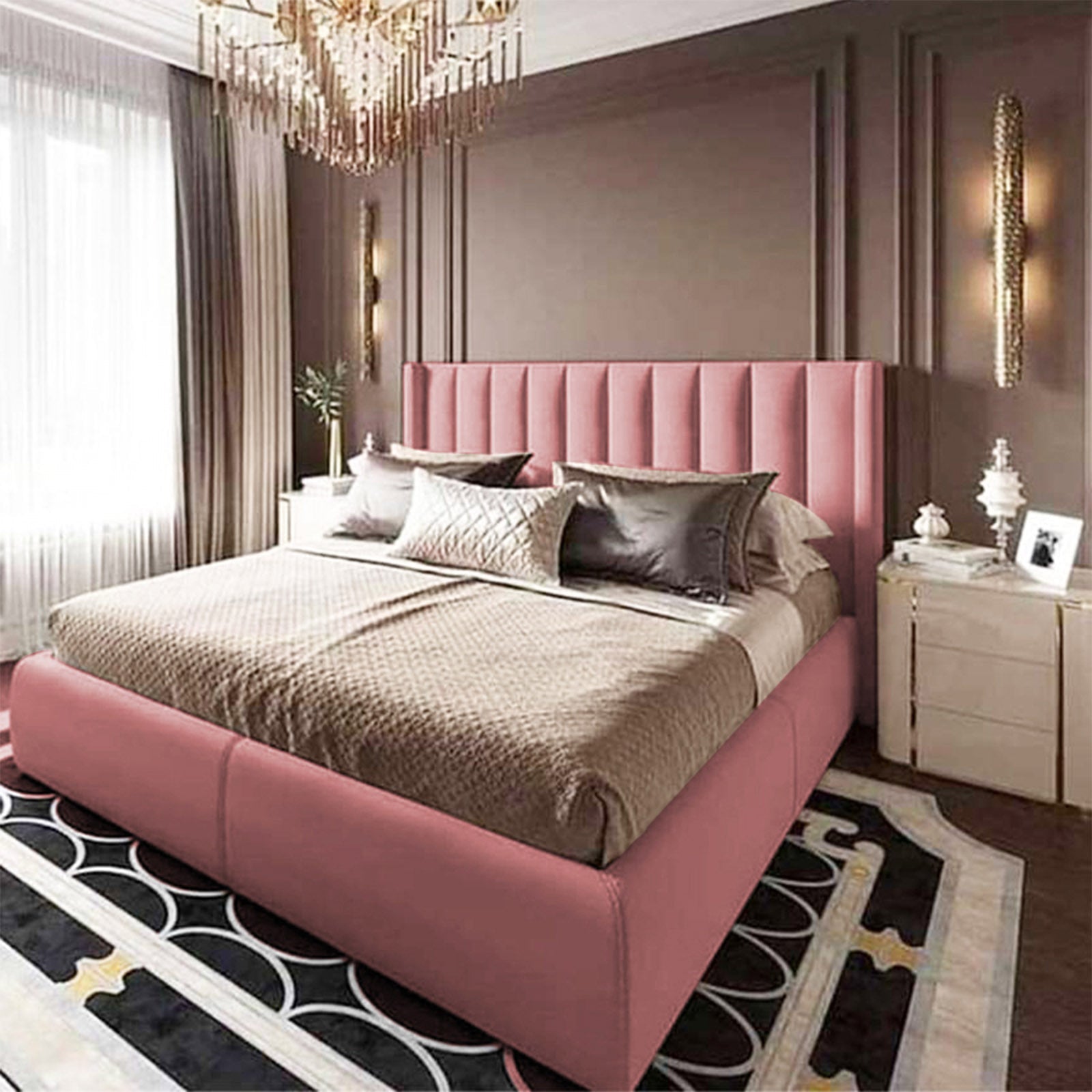 In House | Blven Bed Frame Velvet Light Pink 200x100