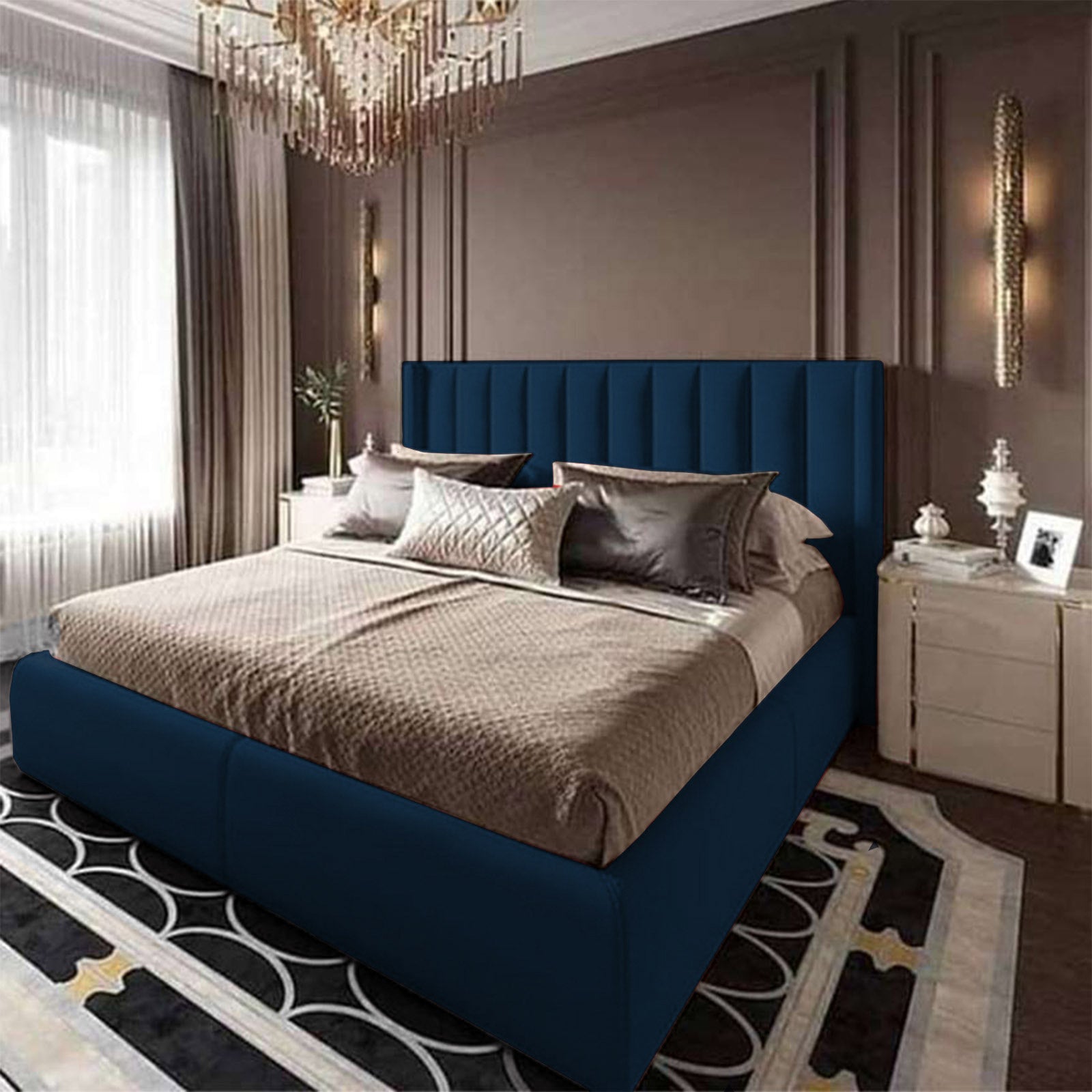 In House | Blven Bed Frame Velvet Dark Blue 200x140