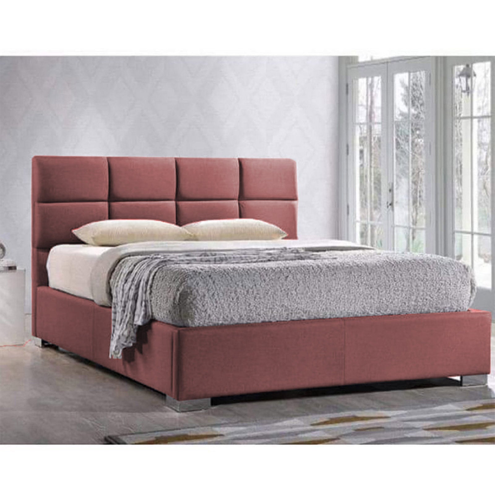 In House | Las Palmas Bed Frame Velvet Dark Pink 200x200