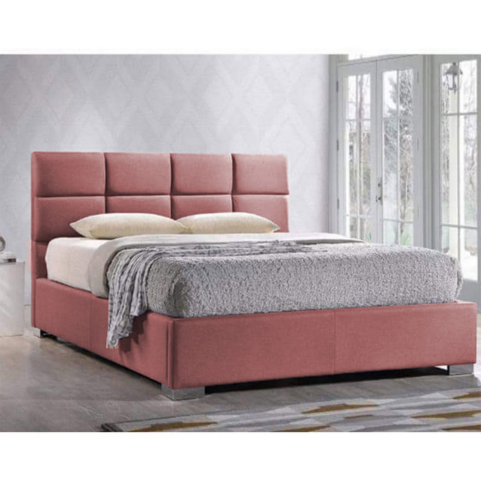 In House | Las Palmas Bed Frame Velvet Light Pink 200x200