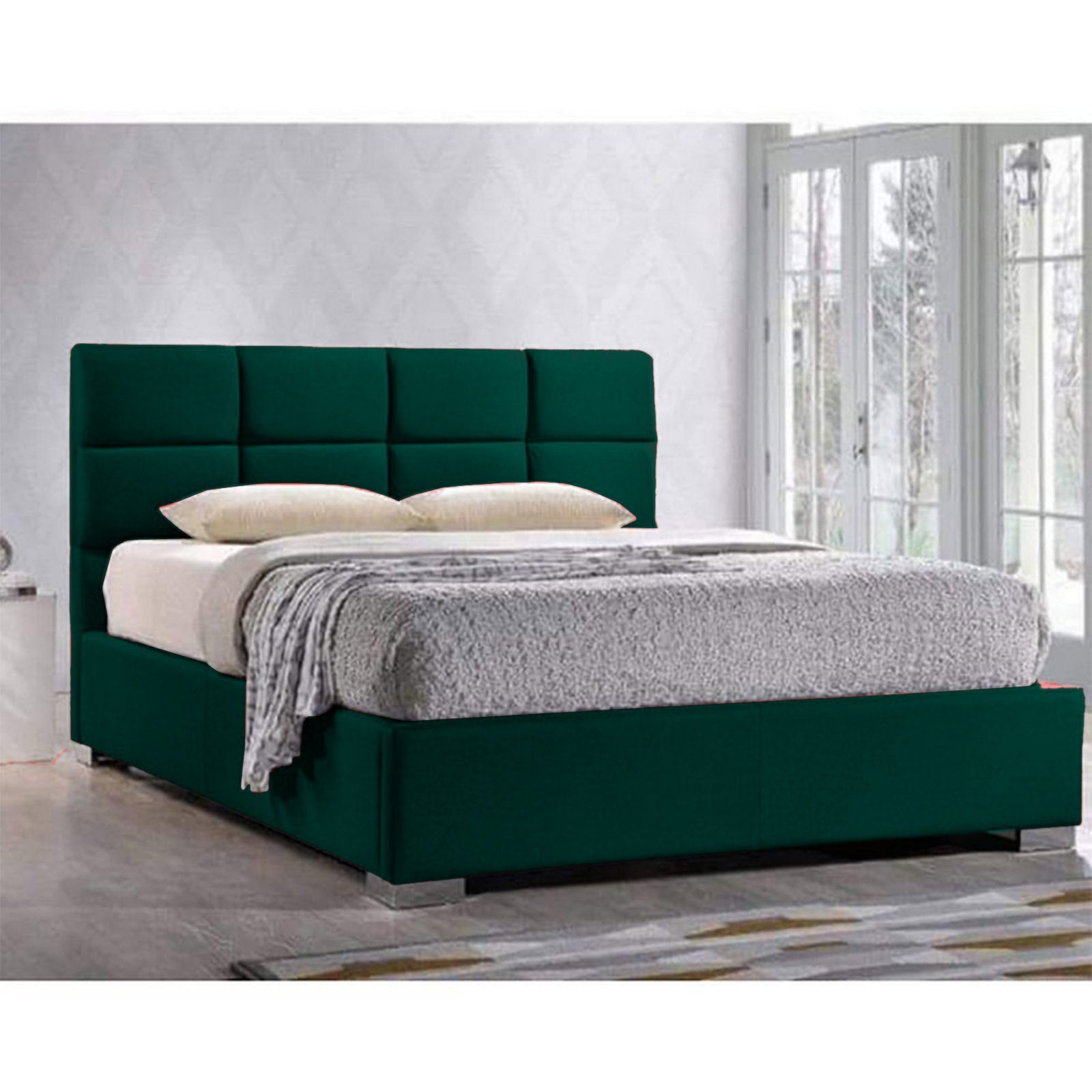 In House | Las Palmas Bed Frame Velvet Dark Green 200x200
