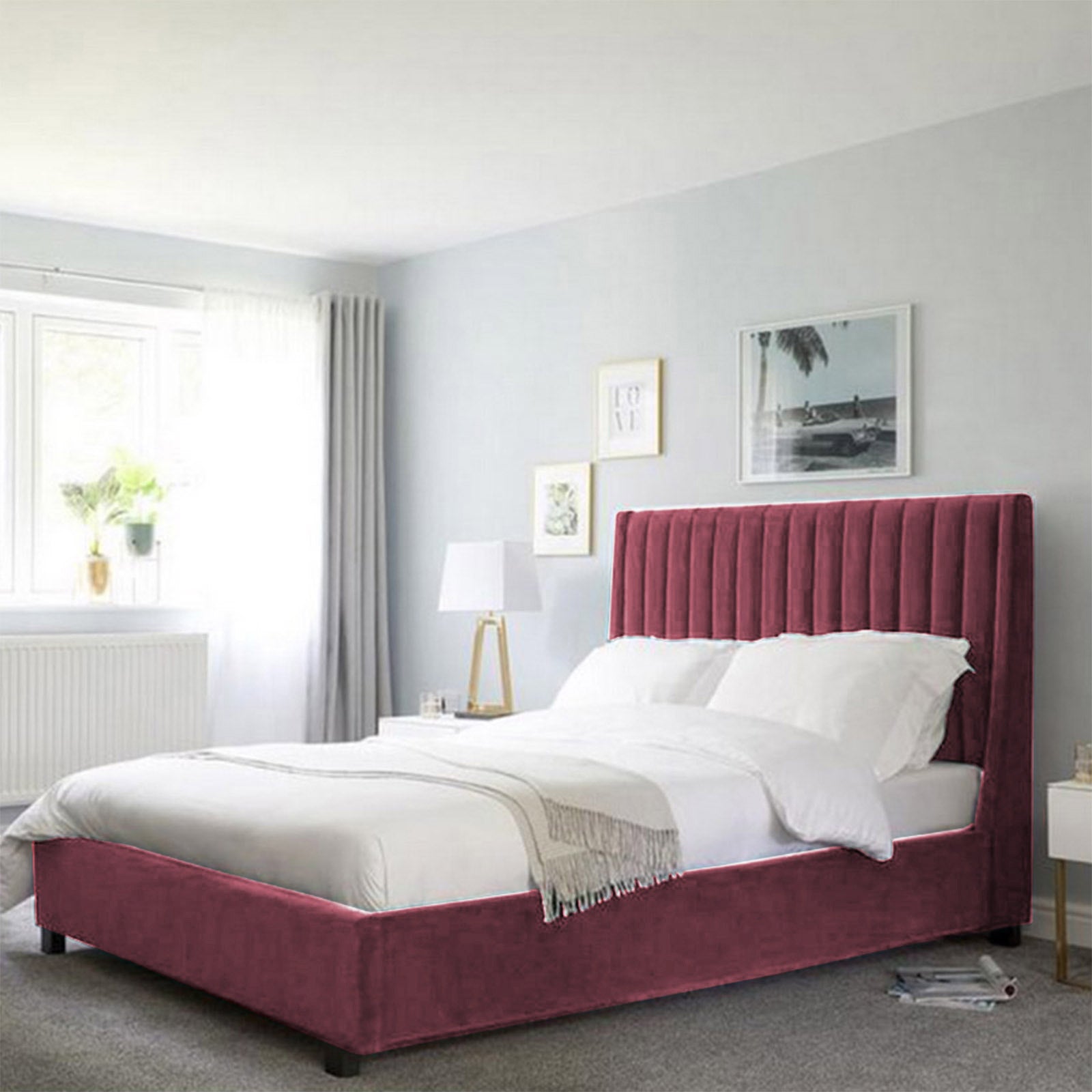 In House | Latiso Bed Frame Velvet Dark Pink 200x180