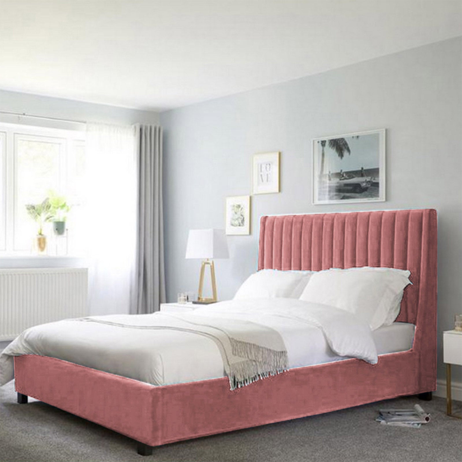 In House | Lombardia Bed Frame Velvet Light Pink 200x90