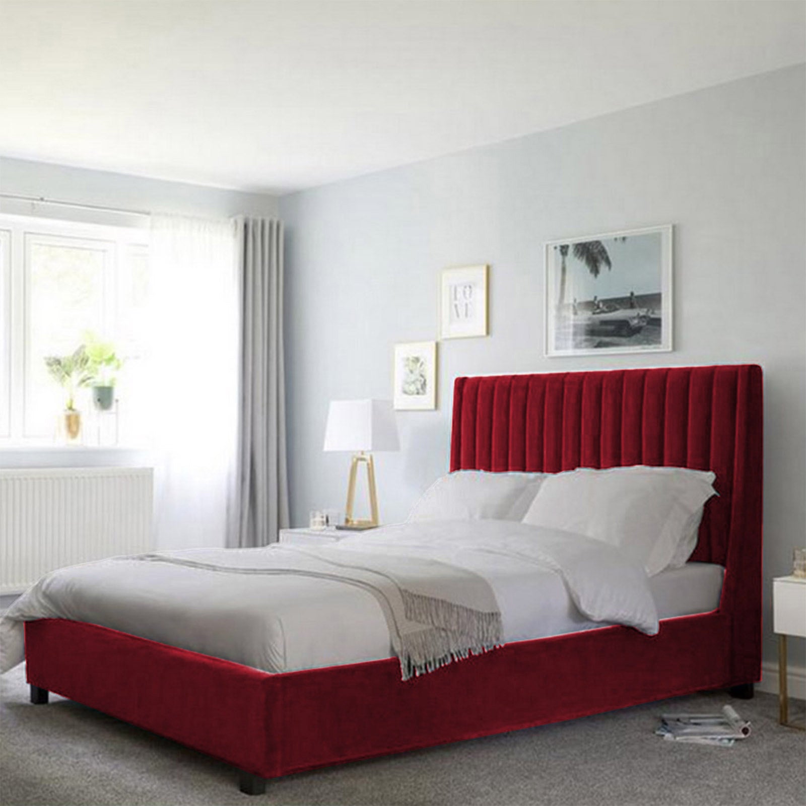 In House | Lombardia Bed Frame Velvet Burgundy 200x90