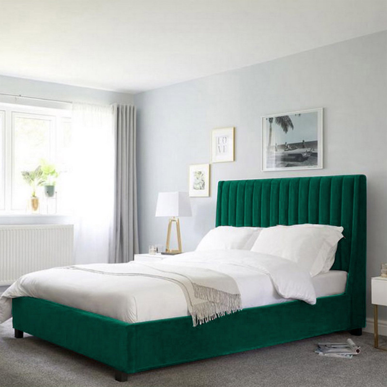 In House | Latiso Bed Frame Velvet Dark Green 200x180