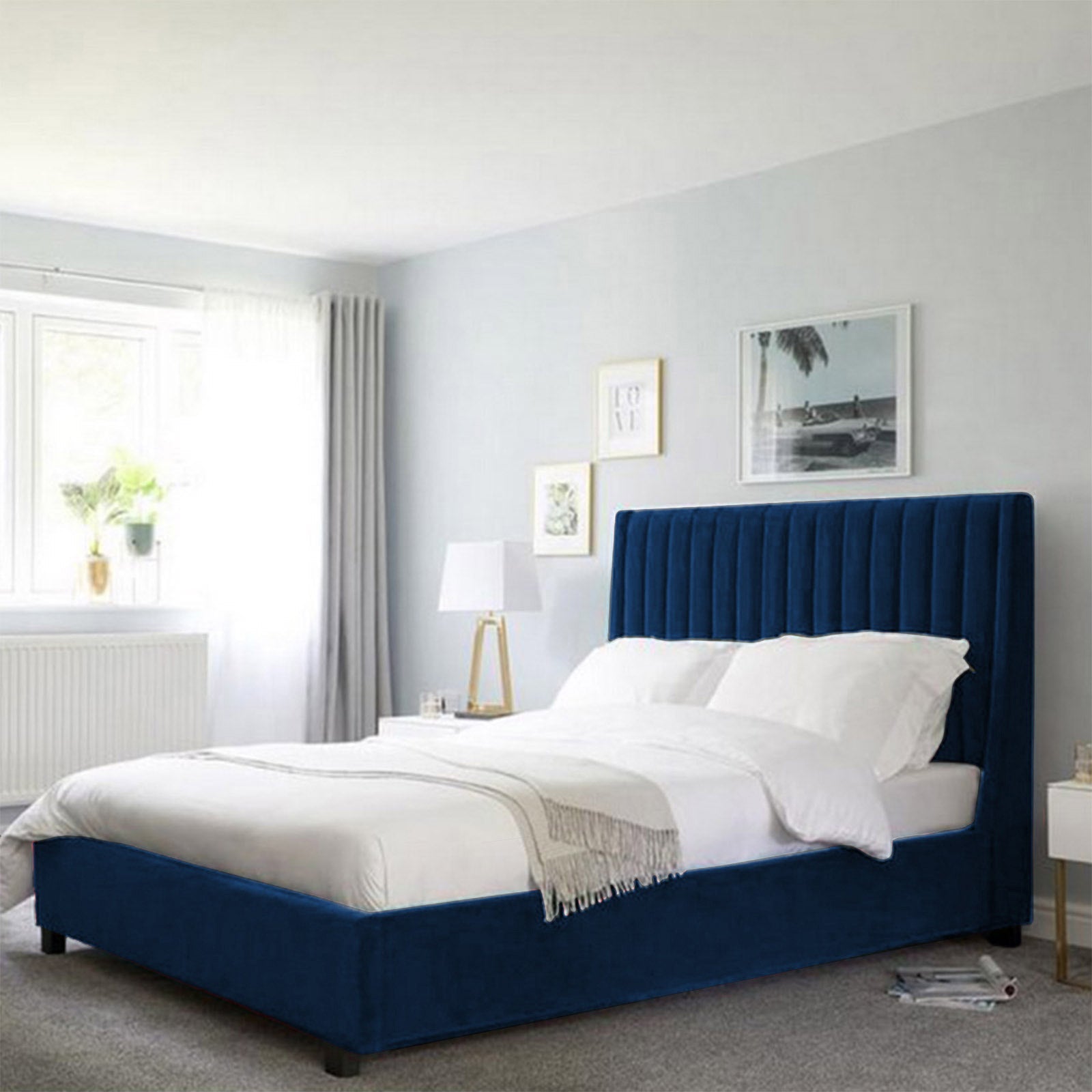 In House | Latiso Bed Frame Velvet Dark Blue 200x100