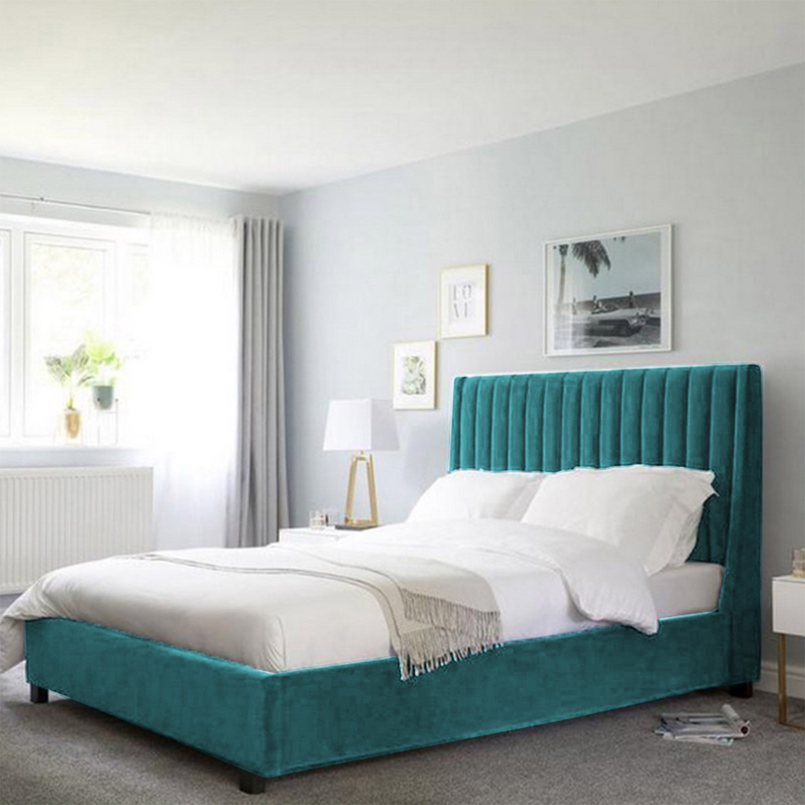 In House | Lombardia Bed Frame Velvet Turquoise 200x90