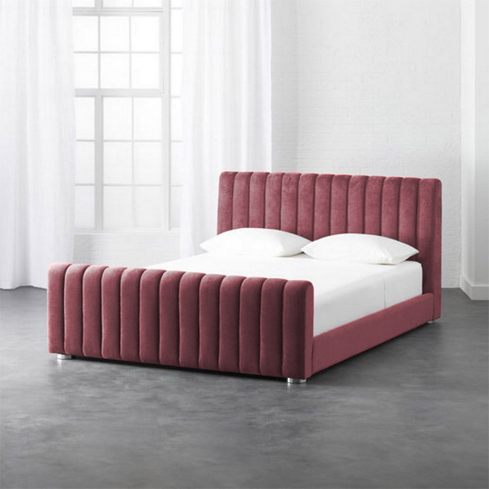 In House | Lombardia Bed Frame Velvet Dark Pink 200x150