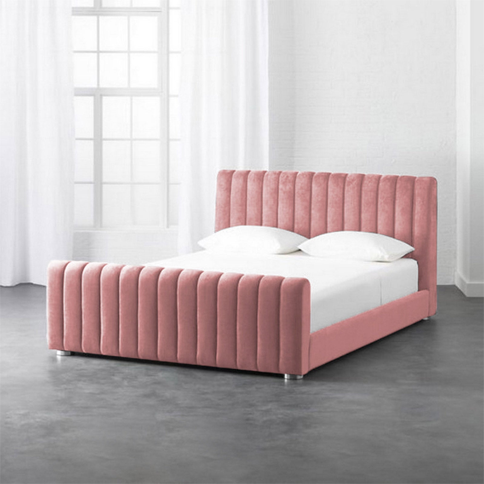 In House | Lombardia Bed Frame Velvet Light Pink 200x200