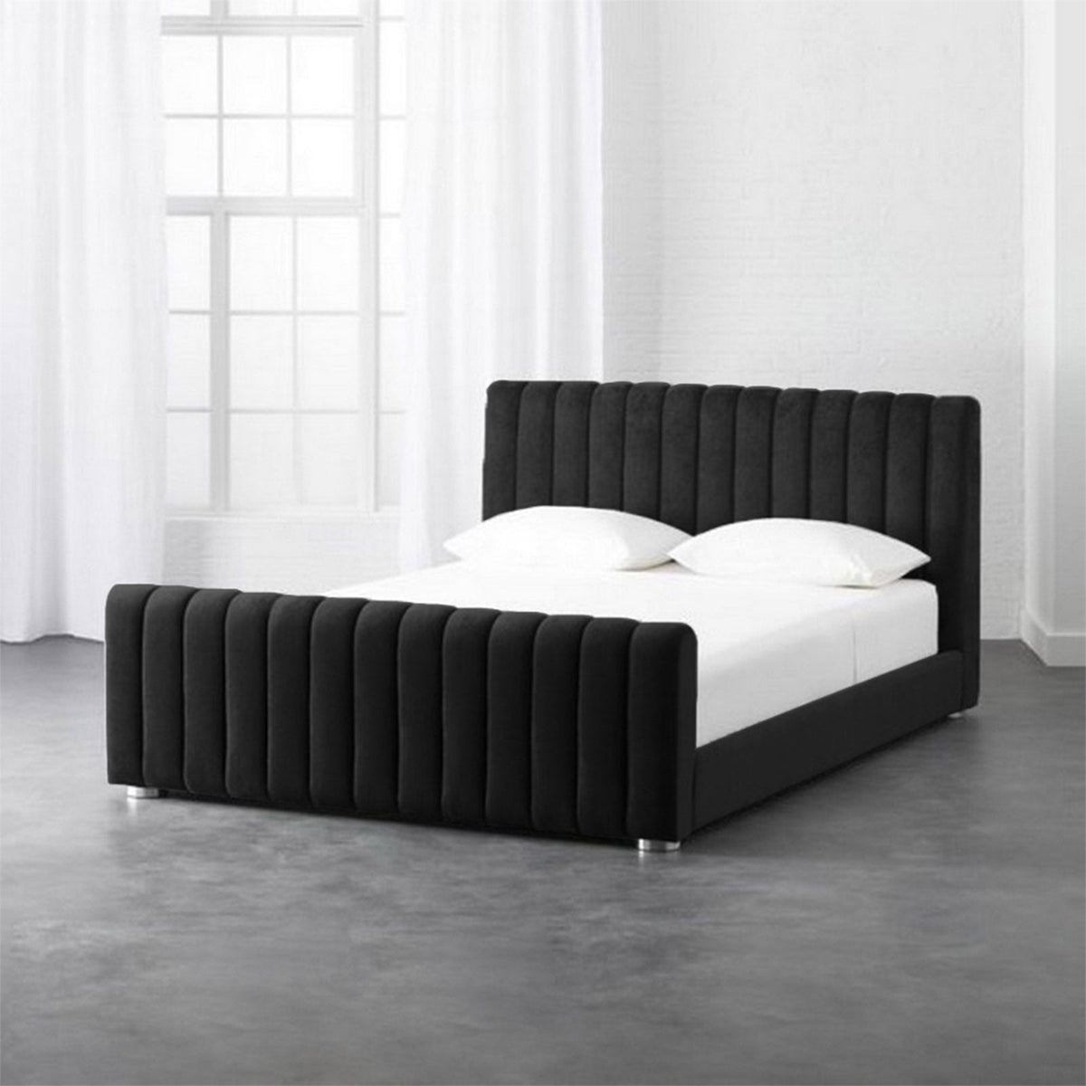 In House | Lombardia Bed Frame Velvet Black 200x200