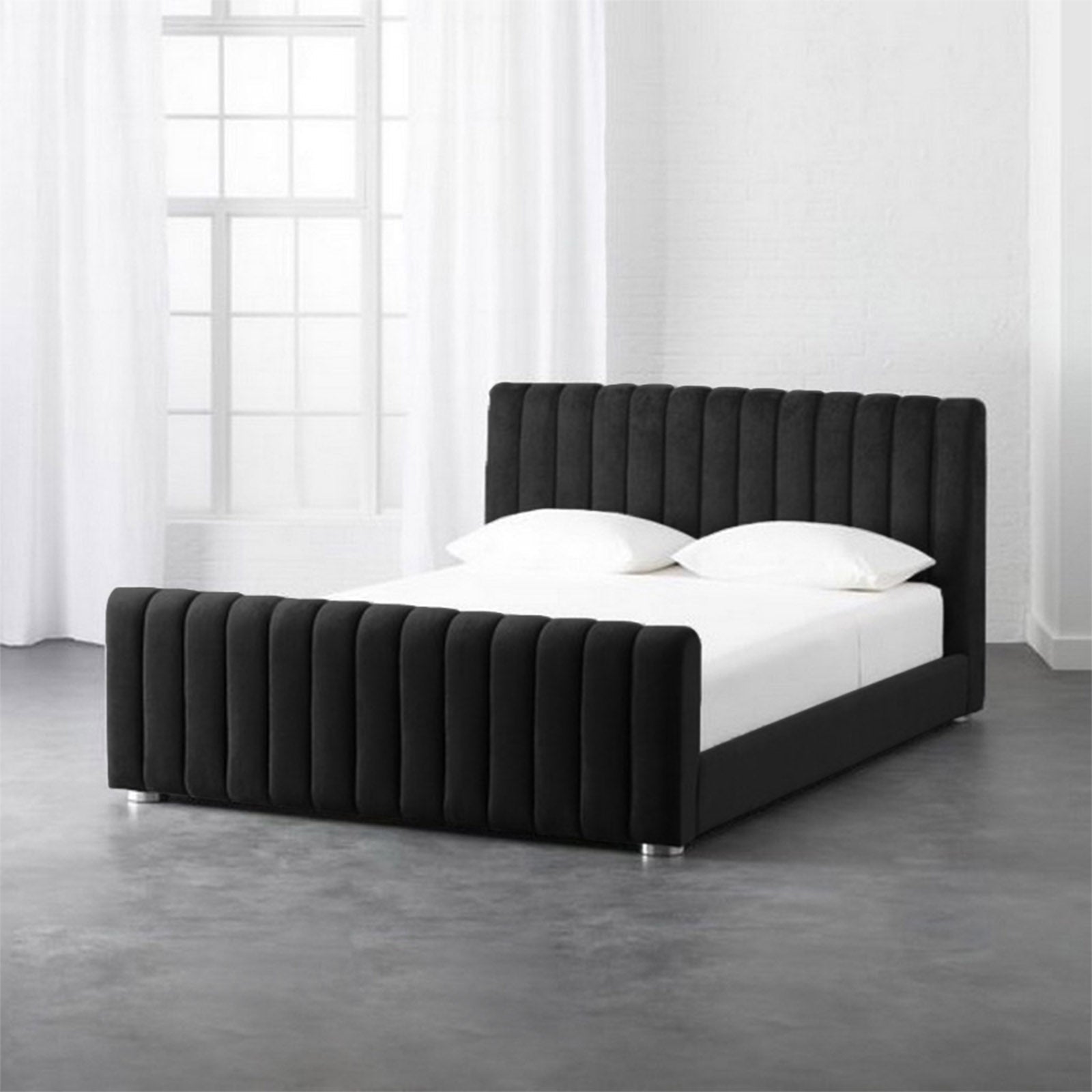In House | Lombardia Bed Frame Velvet Black 200x150