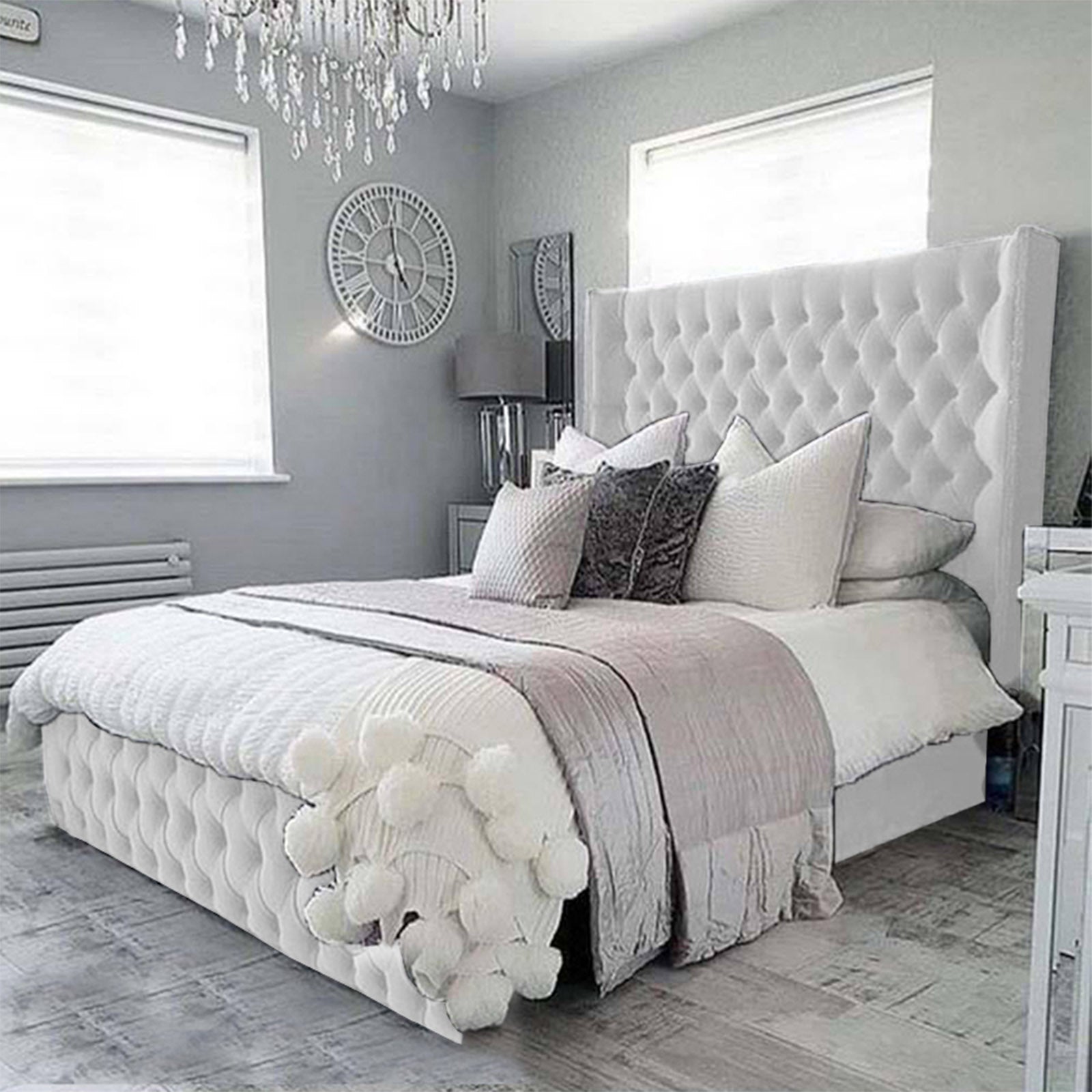 In House | Lychee Bed Frame Velvet White 200x140