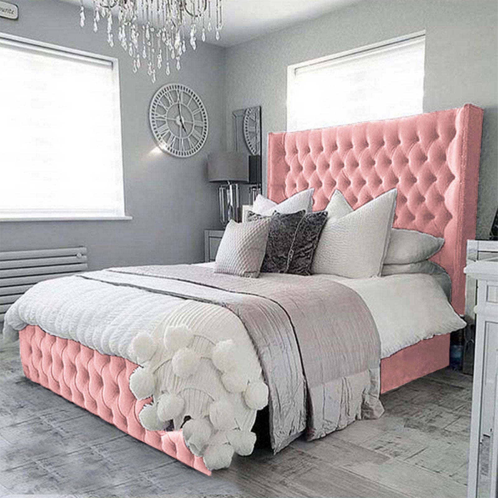 In House | Lychee Bed Frame Velvet Light Pink 200x100